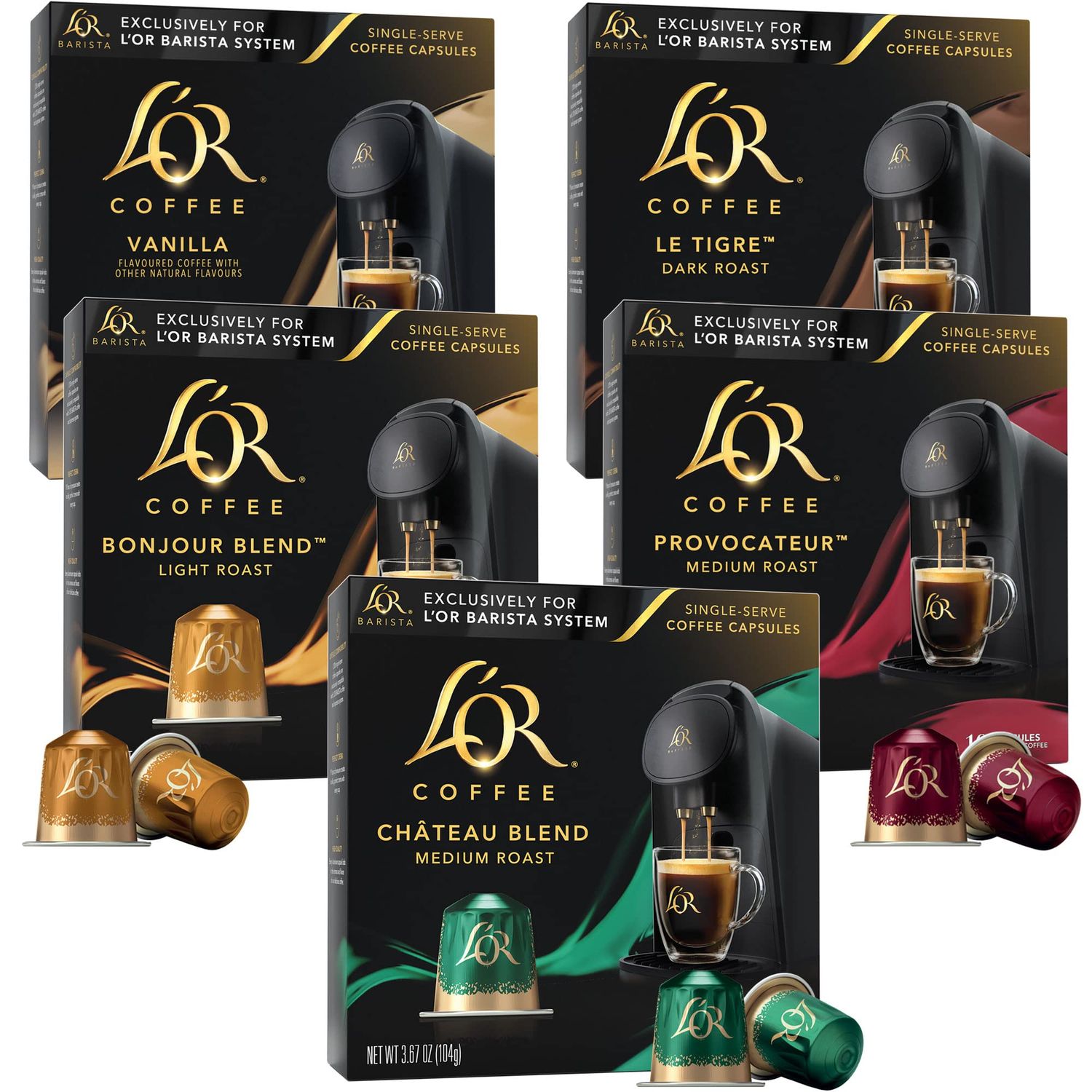 L&#39;OR Coffee Pods, 50 Capsules Coffee Lovers Variety Pack, Single Cup Aluminum Coffee Capsules Exclusively Compatible with the L&#39;OR BARISTA System