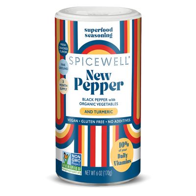 Spicewell New Pepper | Ayurvedic Black Pepper infused with Turmeric and 21 Plant-Based Vitamins and Minerals, Fine Ground Warm Black Pepper, 6oz Shaker