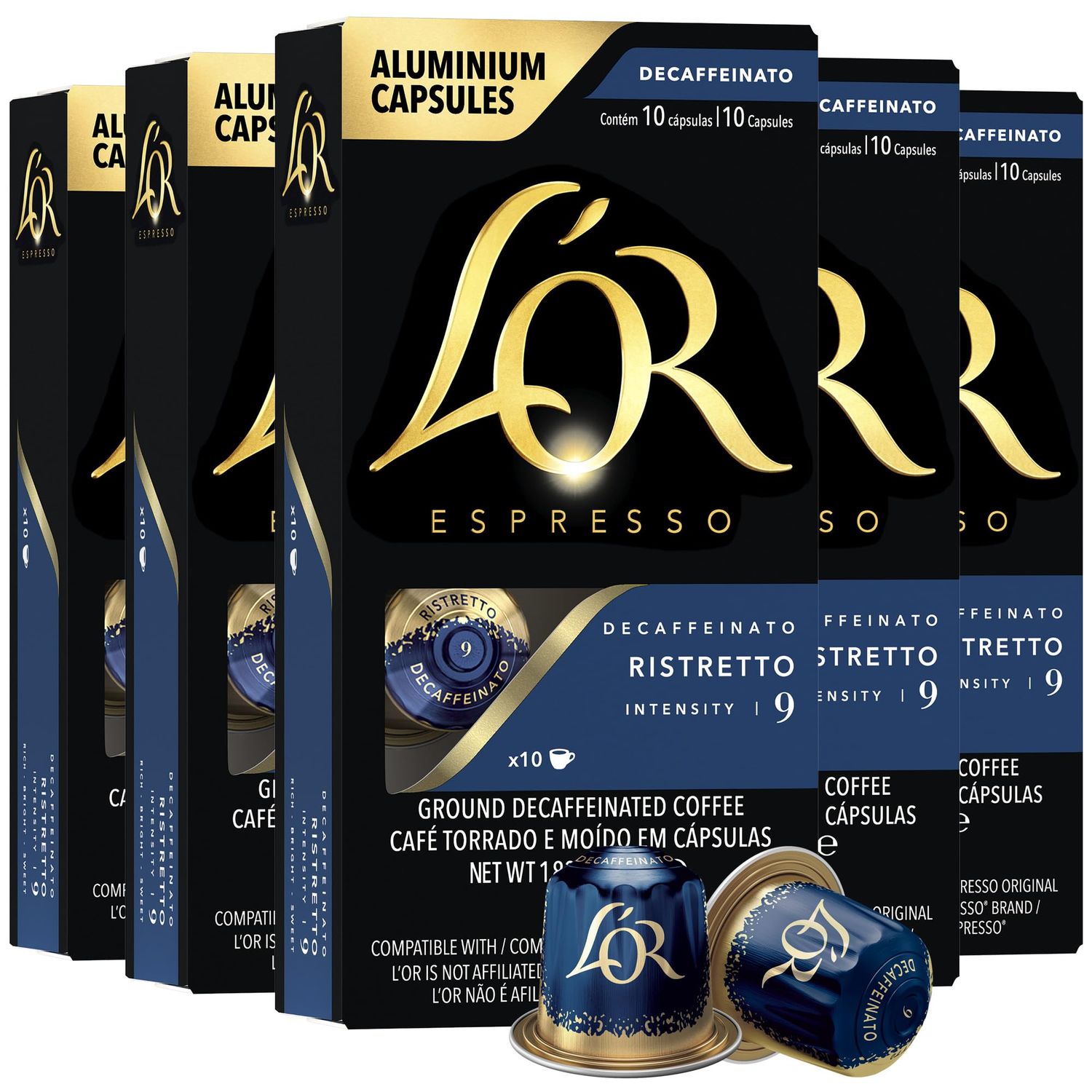L'OR DECAF Espresso Capsules, 50 Count DECAF Ristretto, Single-Serve Aluminum Coffee Capsules Compatible with the L'OR BARISTA System &amp; *Nespresso Original Machines