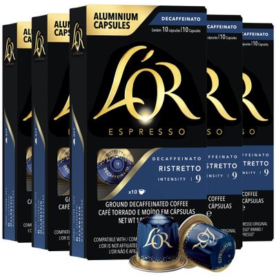 L&#39;OR DECAF Espresso Capsules, 50 Count DECAF Ristretto, Single-Serve Aluminum Coffee Capsules Compatible with the L&#39;OR BARISTA System &amp; *Nespresso Original Machines