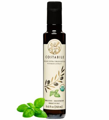 Basil Olive Oil Organic from Puglia, Italy. Basil Extra Virgin Olive Oil from a single source. Organic Basil infused Extra Virgin Olive Oil - COSTABILE 8.45 Fl. Oz.