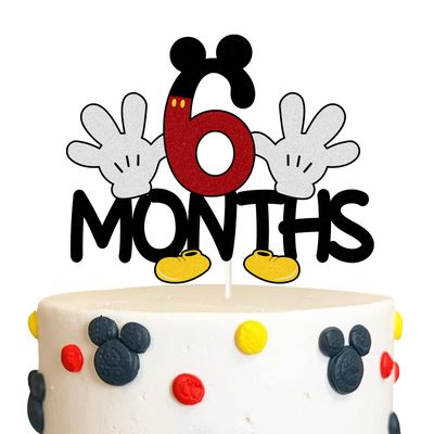 Mouse 6 Months Cake Topper,Colorful Cartoon Mouse - Half Birthday Cake Decor for Baby Boy Or Girl Baby Shower Party,1/2 Birthday Party Decorations