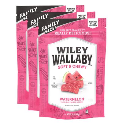 Wiley Wallaby Licorice 24 Ounce Classic Gourmet Soft &amp; Chewy Australian Watermelon Licorice Candy Twists, 3 Pack