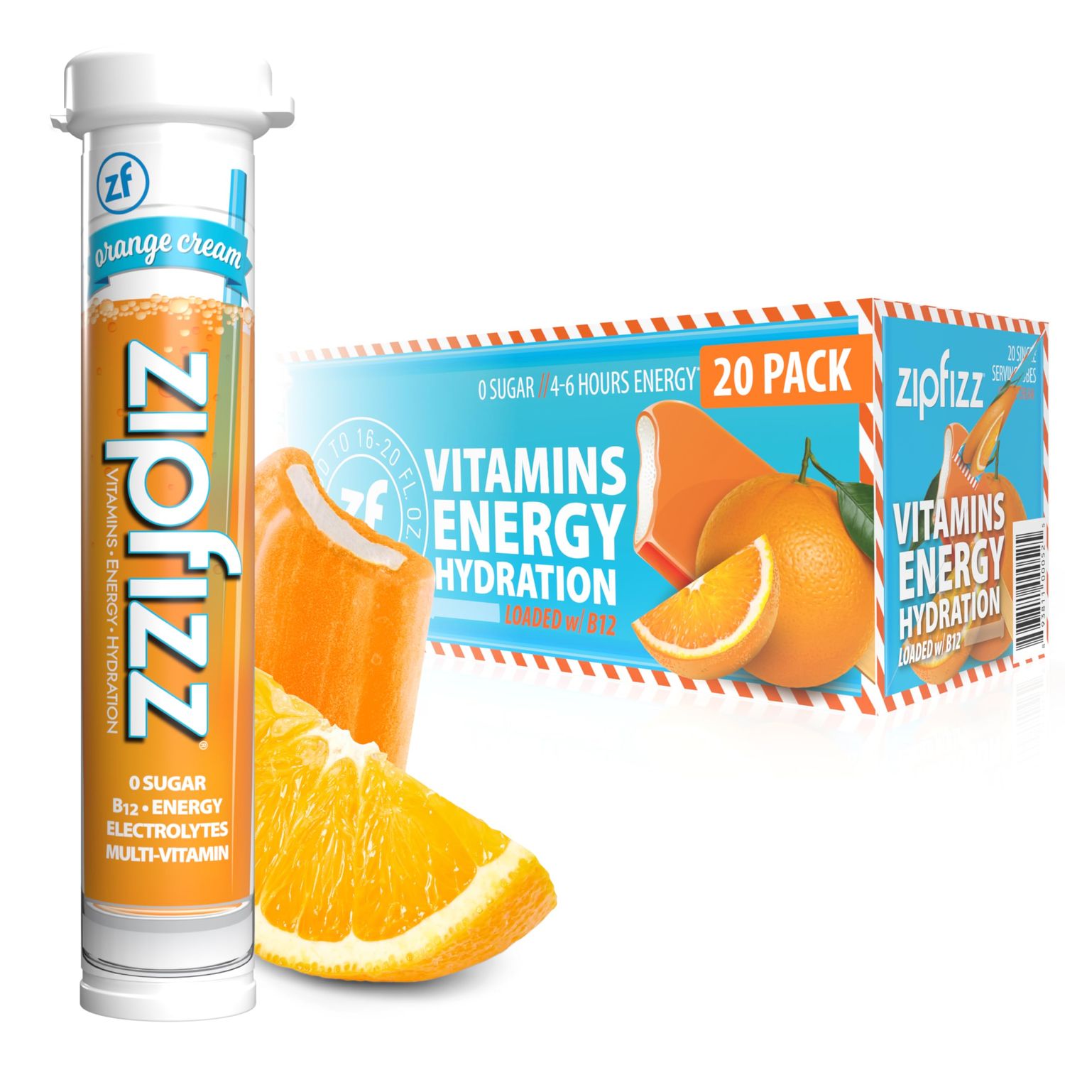 Zipfizz Daily Energy Drink Powder, Orange Cream, 20 Pack | 3-in-1 Sustained Energy, Rapid Hydration, and Essential Vitamins | Sugar-Free | Electrolyte Powder | Contains Vitamin B-12 &amp; Antioxidants
