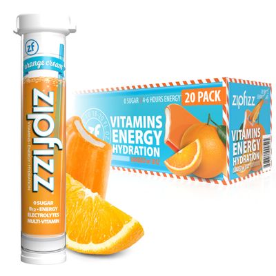 Zipfizz Daily Energy Drink Powder, Orange Cream, 20 Pack | 3-in-1 Sustained Energy, Rapid Hydration, and Essential Vitamins | Sugar-Free | Electrolyte Powder | Contains Vitamin B-12 &amp; Antioxidants