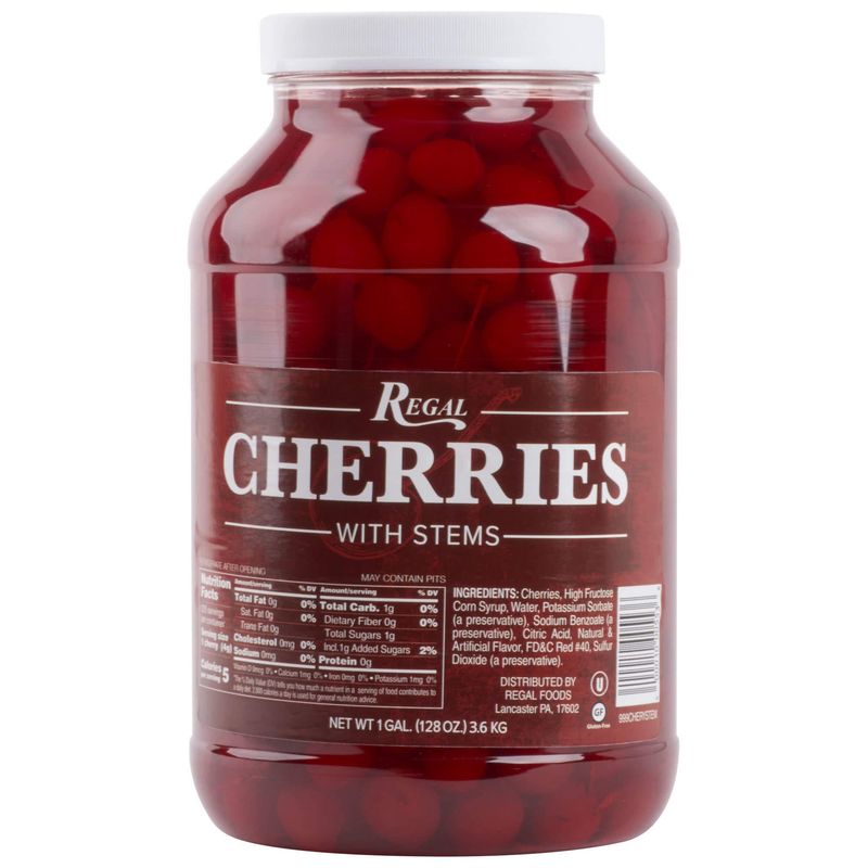 Regal Maraschino Cherries with Stems 1 Gallon Jar - 4/Case