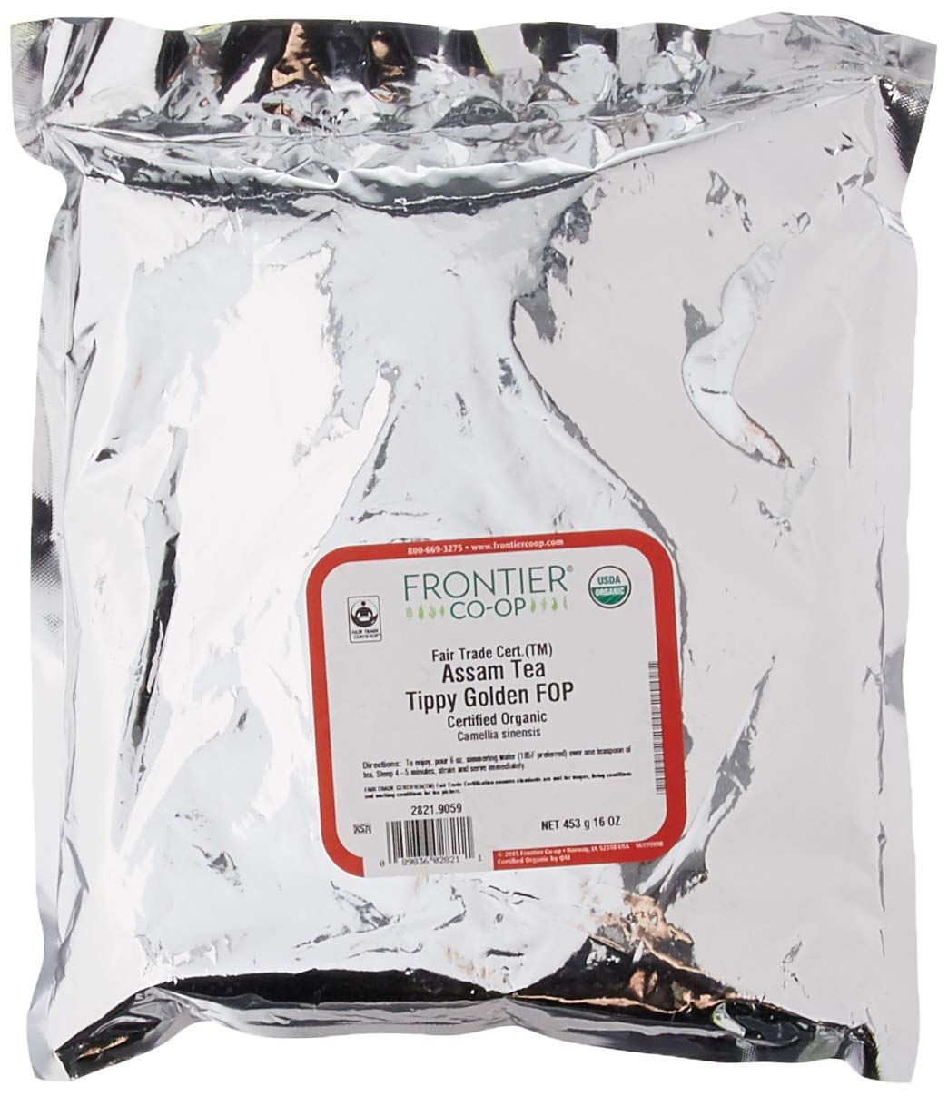 Frontier Co-op Organic Tippy Golden Flowery Orange Pekoe Grade Tea, 1-Pound Bulk, Fair-Trade Black Assam Tea, Non GMO