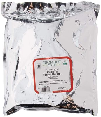 Frontier Co-op Organic Tippy Golden Flowery Orange Pekoe Grade Tea, 1-Pound Bulk, Fair-Trade Black Assam Tea, Non GMO
