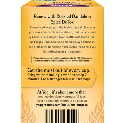 Yogi Tea Roasted Dandelion Spice DeTox Tea - 16 Tea Bags per Pack (6 Packs) - Organic DeTox Tea - Includes Roasted Dandelion Root, Dandelion Root, Cinnamon Bark, Cocoa Shell &amp; More