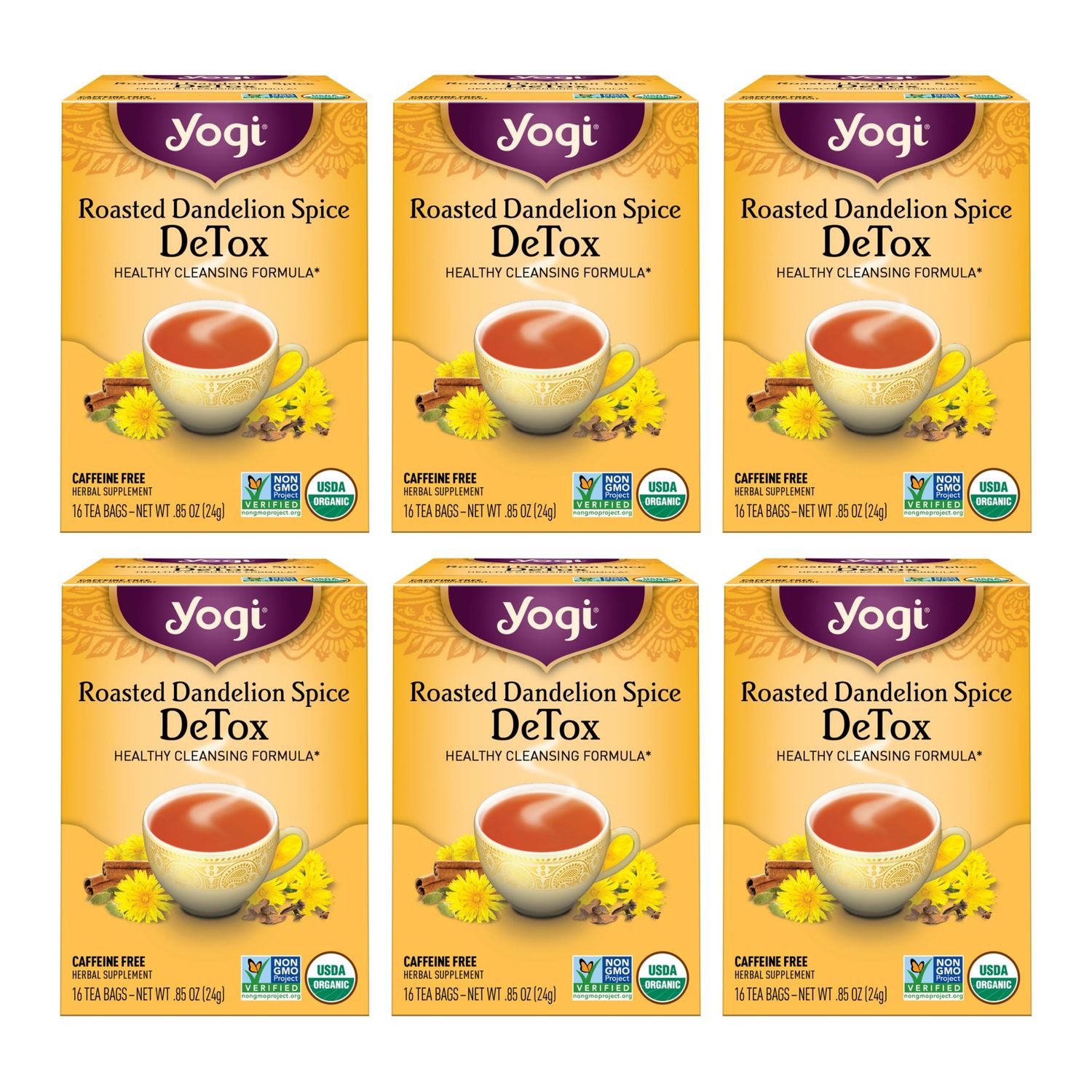 Yogi Tea Roasted Dandelion Spice DeTox Tea - 16 Tea Bags per Pack (6 Packs) - Organic DeTox Tea - Includes Roasted Dandelion Root, Dandelion Root, Cinnamon Bark, Cocoa Shell &amp; More