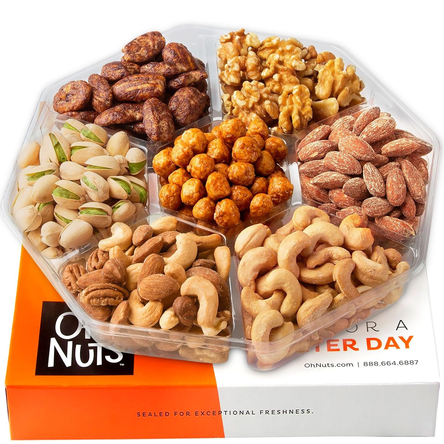 Nuts Gift Basket 7 Variety Roasted Salted Nuts Holiday Gift Basket - 1.8 LB Prime Gourmet Assortment Nuts Tray, Gift Ideas for Birthday, Anniversary, Corporate for Men and Women by Oh Nuts