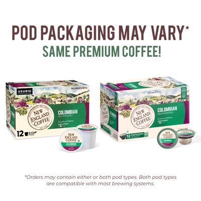 New England Coffee Colombian Decaffeinated Medium Roast Single Serve Pods, 12ct Box (Pack of 6)