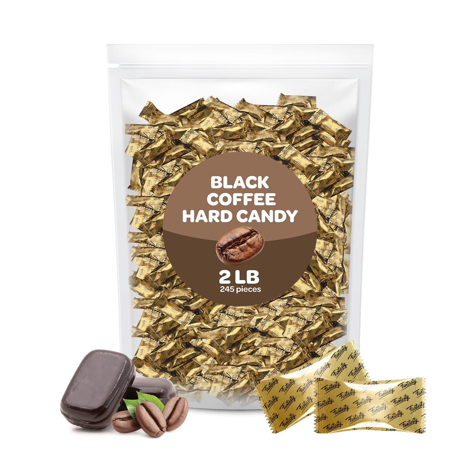 Black Coffee Flavored Hard Candy - Bulk Pack 2 Pounds (About 245 Count) - Contains Caffeine, Individually Wrapped