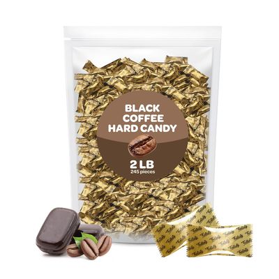 Black Coffee Flavored Hard Candy - Bulk Pack 2 Pounds (About 245 Count) - Contains Caffeine, Individually Wrapped