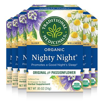 Traditional Medicinals Organic Fair Trade Certified Nighty Night Herbal Tea 16 Count (Pack of 6)