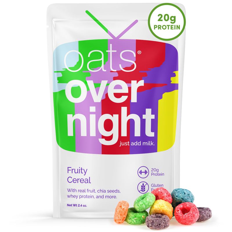 Oats Overnight Fruity Cereal - Overnight Oats with 20g Protein, High Fiber Breakfast Protein Shake - Gluten Free Oatmeal, Non GMO High Protein Oatmeal (2.6 oz per meal) (16 Pack)