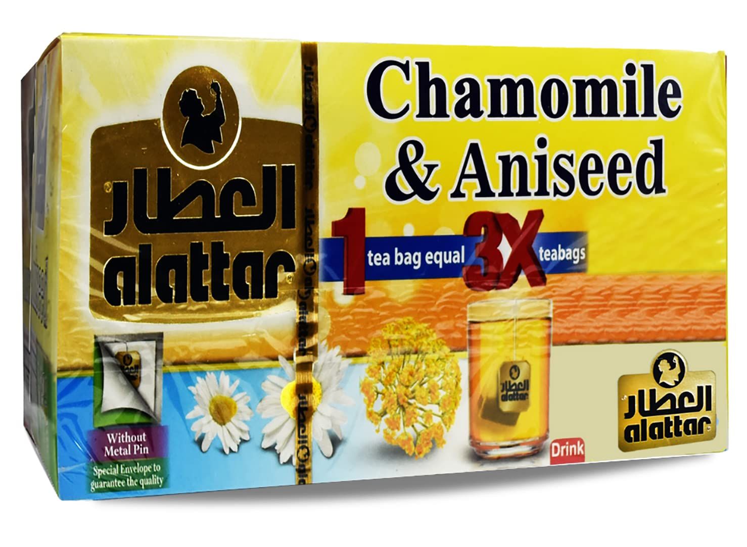 Egyptian Dried Premium AlAttar Chamomile &amp; Anise Tea (20 Tea Bags Chamomilla Anis Aniseed) Al Attar Herbal Herb Herbs Natural Oriental Arabic Non Gmo Halal Kosher