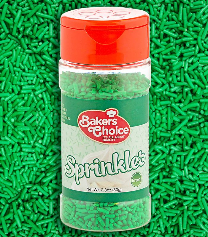 Bakers Choice Green Sprinkles for Baking - Jimmies Sprinkles for Ice Cream Toppings - Dairy Free, Kosher 2.8 oz.