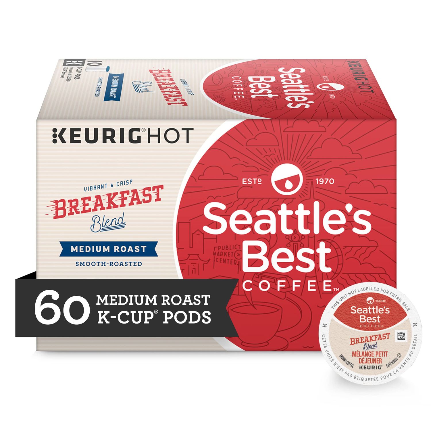 Seattle&#39;s Best Coffee Breakfast Blend Medium Roast K-Cup Pods |10 Count (Pack of 6)