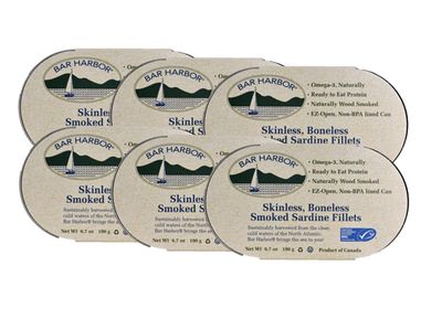Bar Harbor Skinless Boneless Smoked Sardine Fillets, 6.7-Ounce (Pack of 6)