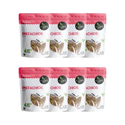 Elan Organic Raw Pistachios, Unsalted Kernels, No Shell,Pistachio Nuts, Non-GMO, Vegan, Gluten-Free, Kosher, Healthy Snacks, 8 pack of 4.8 oz