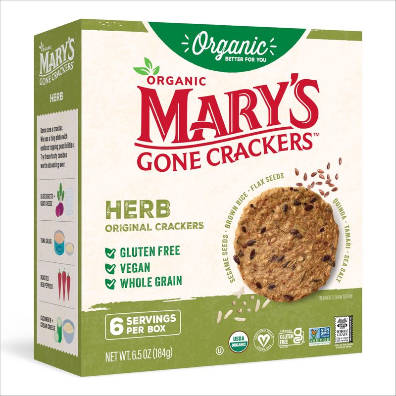 Mary's Gone Crackers Herb Crackers, Organic Brown Rice, Flax &amp; Sesame Seeds, Gluten Free, 6.5 Ounce