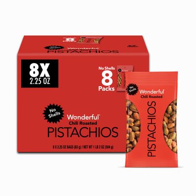 Wonderful Pistachios No Shells, Chili Roasted Nuts, 2.25 Ounce (Pack of 8), Protein Snacks, Gluten Free, Healthy Snack