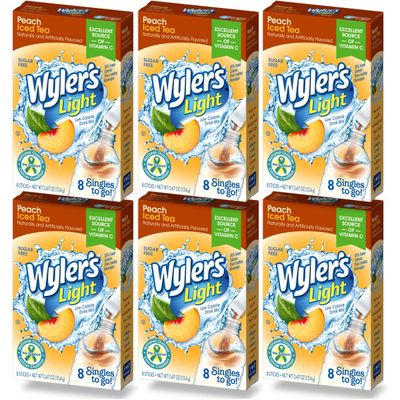 Wyler&#39;s Light Singles To Go (6 Pack), Peach Iced Tea Water Drink Mix, 48 Total Powder Drink Mix Packets