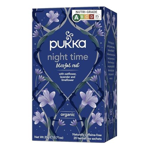 Pukka Herbal Teas Night Time Organic Oat Flower Lavender and Lime Flower Tea, 20g 20 Count