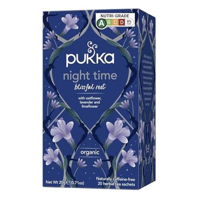 Pukka Herbal Teas Night Time Organic Oat Flower Lavender and Lime Flower Tea, 20g 20 Count