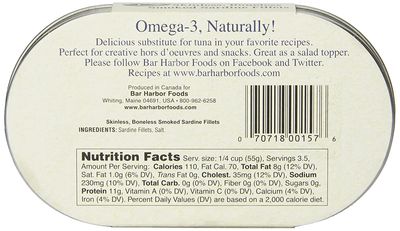Bar Harbor Skinless Boneless Smoked Sardine Fillets, 6.7-Ounce (Pack of 6)