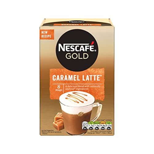 Original Nescafe Gold Caramel Latte Coffee Sachets Imported From The UK England Instant Coffee Finely Beans With Milk Sugar British Frothy Coffee Nescafe Caf Menu Latte Caramel, 136 g
