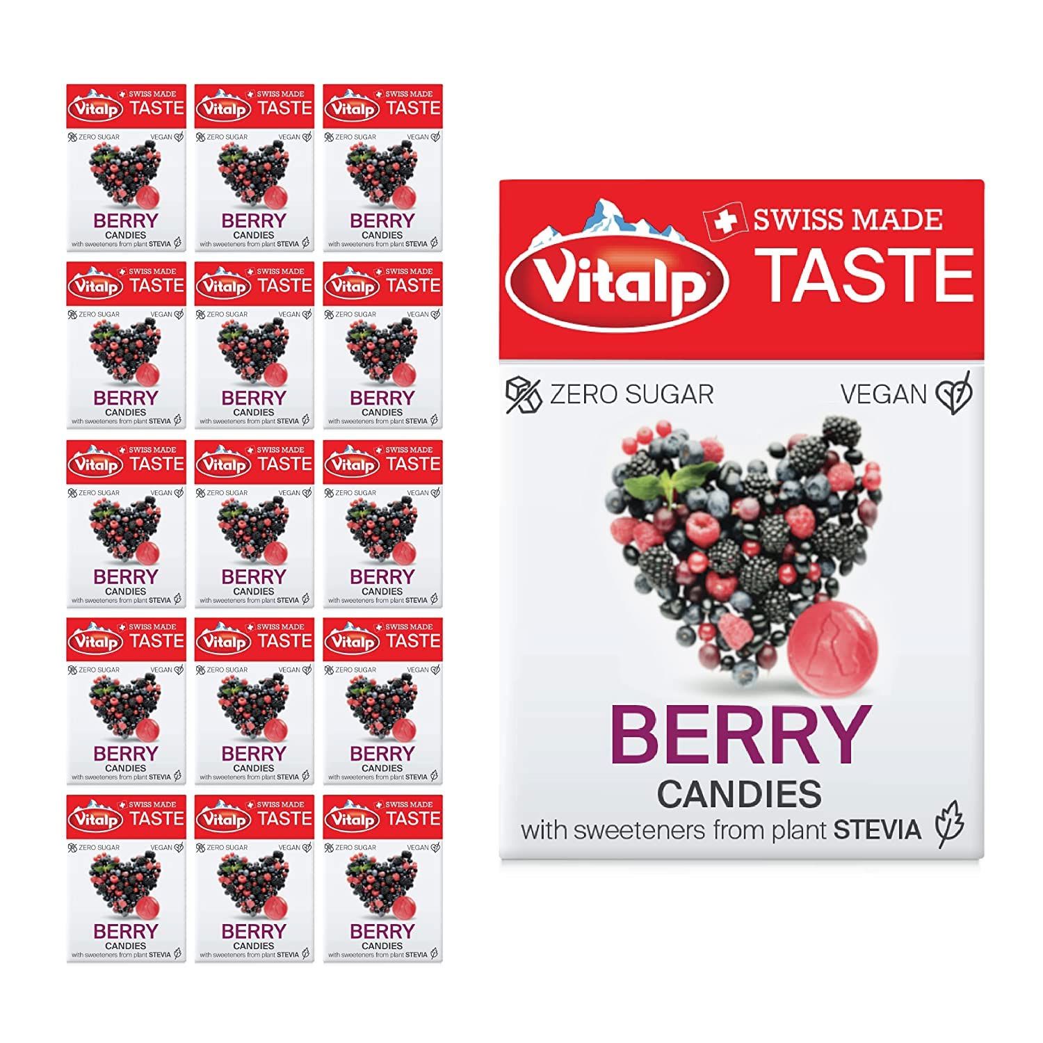 Vitalp Taste, Swiss Made, Sugar Free Candy with Stevia, Vegan, Berry Flavor, 25g/0.88 Ounce Packs, 16 Boxes