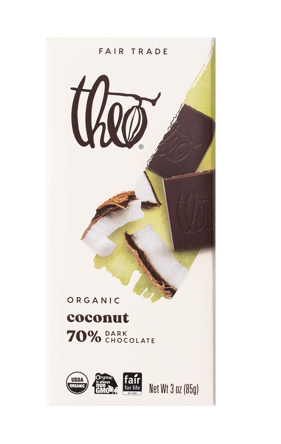 Theo Chocolate Coconut Organic Dark Chocolate Bar, 70% Cacao, 12 Pack | Vegan, Fair Trade