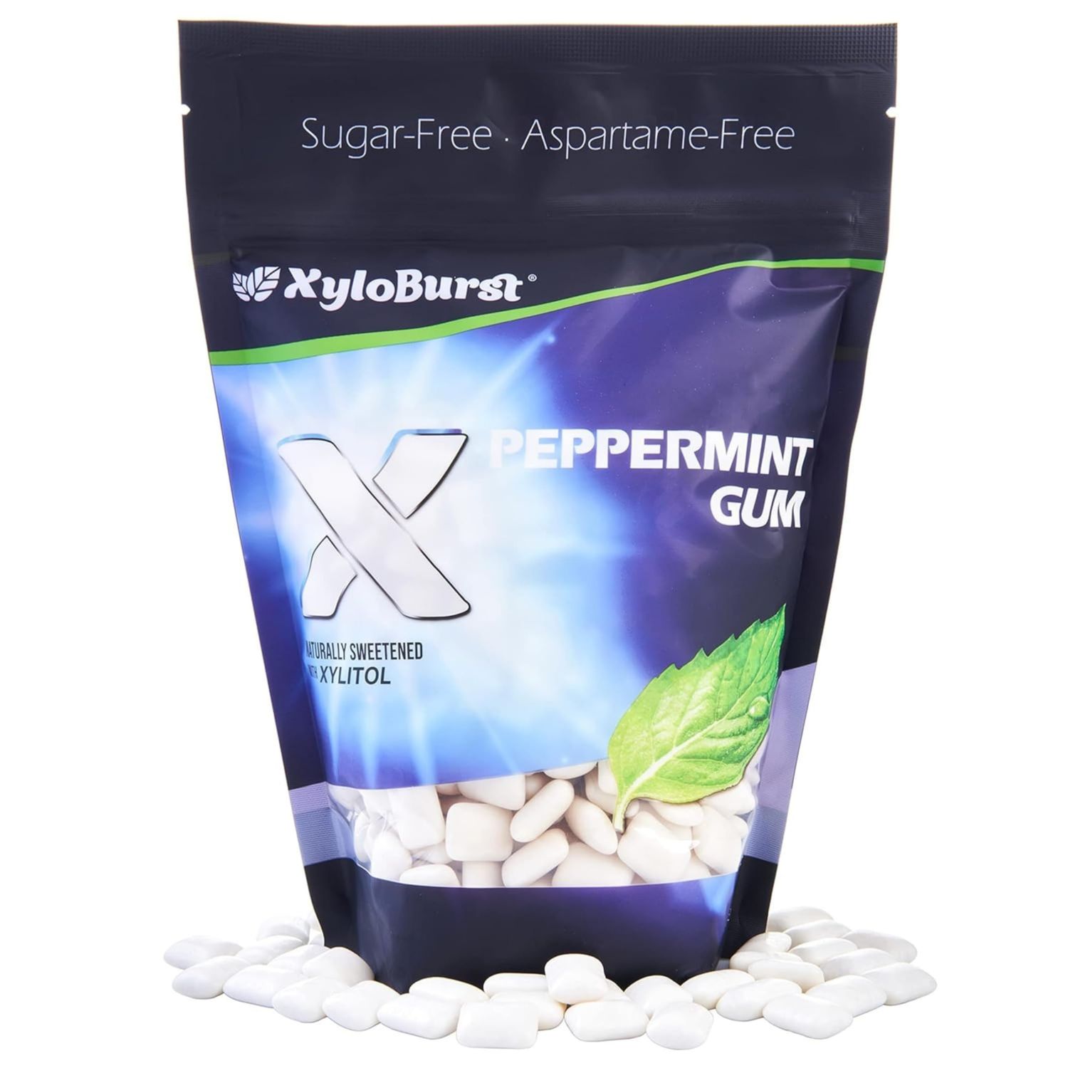 XyloBurst Gum | Xylitol Chewing Gum | Sugar Free, Gluten Free, Keto Friendly | Aspartame Free Gum For Oral Health | Peppermint Gum | 500-Count Bag