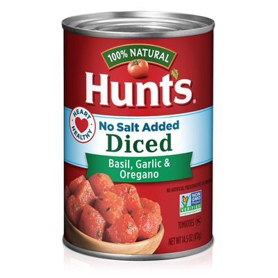 Hunt&#39;s Diced Tomatoes with Basil, Garlic &amp; Oregano No Salt Added, 14.5 oz, 12 Pack