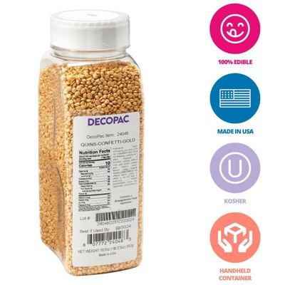 DECOPAC Quins Fancy Sprinkles, 19.5oz, Candy Sprinkles in Handheld Container, Edible Sprinkles For Celebration Cakes, Cupcakes, Cookies - Confetti Gold Quin