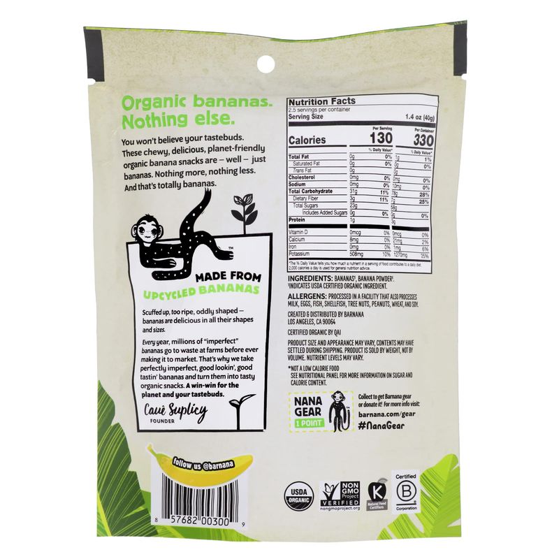 Barnana - Organic Chewy Banana Bites, Original, Chewy Banana Snack, Made With Real Fruit, High In Potassium, Kosher, USDA Organic, Paleo, Gluten-Free, Vegan (3.5 oz, 6-Pack)