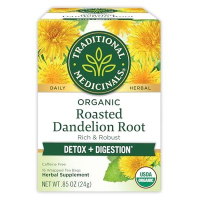 Traditional Medicinals Organic Roasted Dandelion Root Herbal Tea, Supports Healthy Digestion, (Pack of 1) - 16 Tea Bags