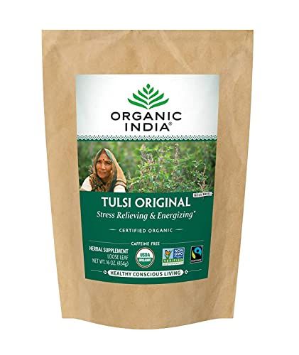 ORGANIC INDIA Tulsi Original Tulsi Tea - Organic Loose Leaf Tea, Holy Basil Tea and African Basil, Herbal Tea, Calming and Stress Relief Tea, Immune Support, Non-GMO, Caffeine-Free - 1 lb Bag