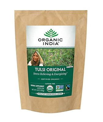ORGANIC INDIA Tulsi Original Tulsi Tea - Organic Loose Leaf Tea, Holy Basil Tea and African Basil, Herbal Tea, Calming and Stress Relief Tea, Immune Support, Non-GMO, Caffeine-Free - 1 lb Bag