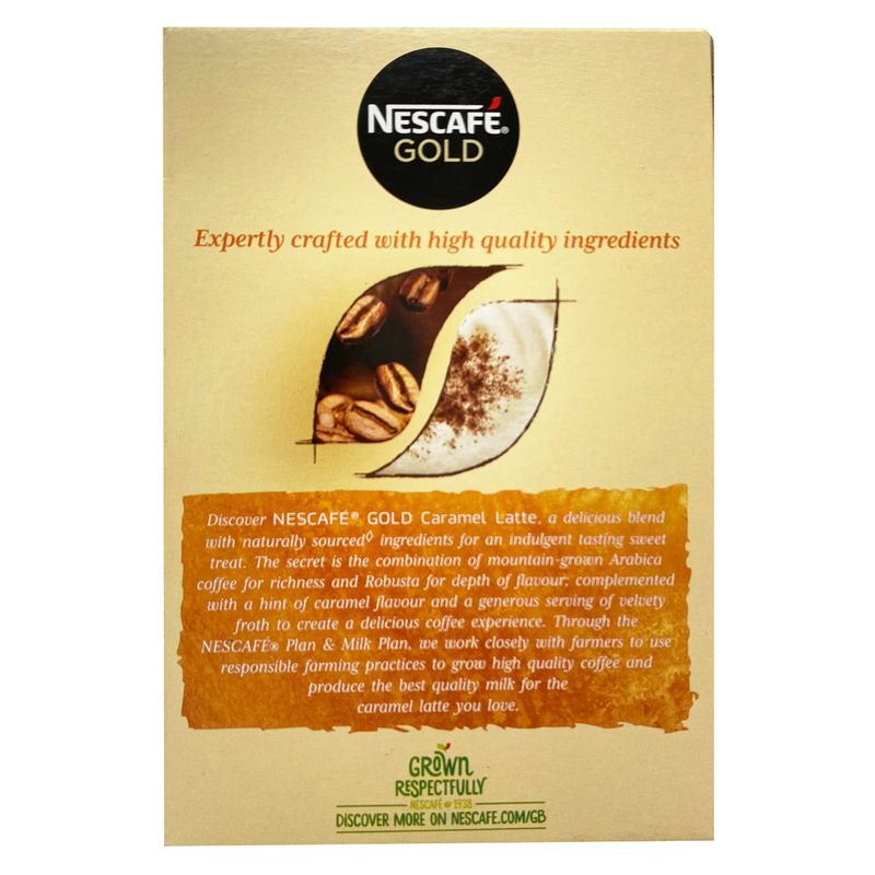 Original Nescafe Gold Caramel Latte Coffee Sachets Imported From The UK England Instant Coffee Finely Beans With Milk Sugar British Frothy Coffee Nescafe Caf Menu Latte Caramel, 136 g