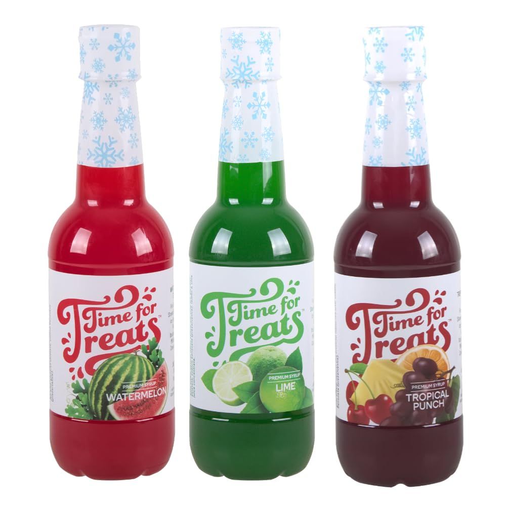 3-Pack Tropical Punch, Watermelon, Lime Syrup for Snow Cones, Homemade Sodas, Cocktails, Coffee, Baking and More - Time For Treats 16.9 Fluid Ounce Per Bottle