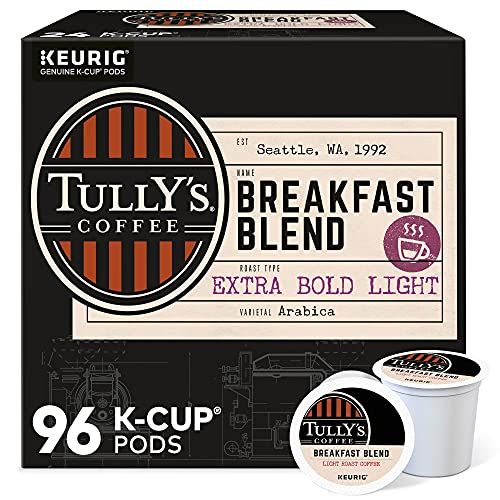 Tully&#39;s Coffee Breakfast Blend Keurig Single-Serve K-Cup Pods, Light Roast Coffee, 96 Count