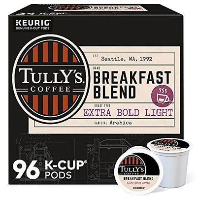 Tully&#39;s Coffee Breakfast Blend Keurig Single-Serve K-Cup Pods, Light Roast Coffee, 96 Count