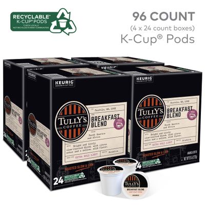 Tully's Coffee Breakfast Blend Keurig Single-Serve K-Cup Pods, Light Roast Coffee, 96 Count