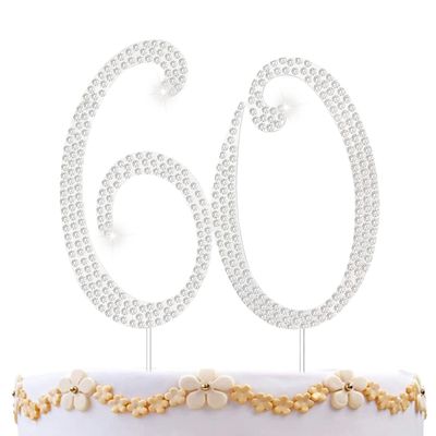 60th Birthday Decorations Women 60 Cake Topper 60th Birthday Cake Topper Silver Rhinestone Diamond Bling Anniversary Wedding Cake Decoration Perfect Keepsake, Silver
