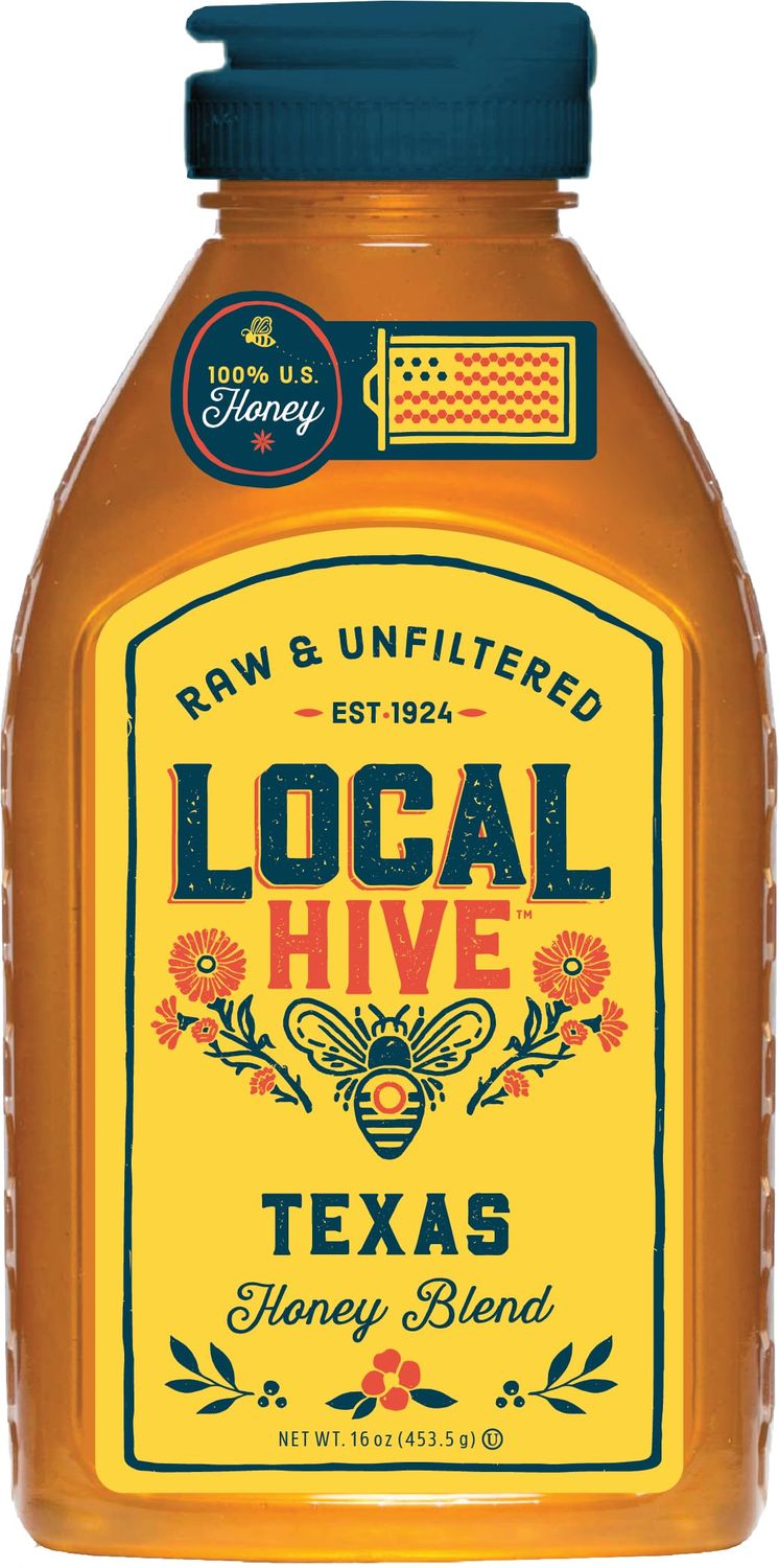 Local Hive Texas Raw Unfiltered Honey - 16 oz, 100% Pure US Honey, Sourced from American Bees and Beekeepers - Natural Sweetener, Ideal for Tea, Baking, and Cooking