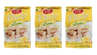 Gastone Lago Party Wafers Lemon Cream Filling 8.82 oz, 250g (Pack of 3) (Lemon, 3-Pack)