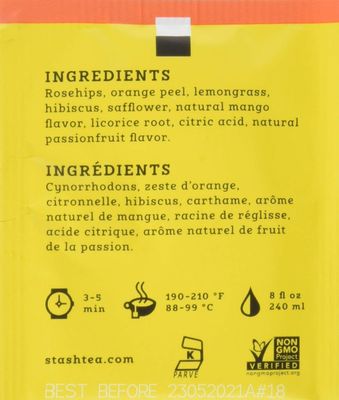 Stash Tea Mango Passionfruit Herbal Tea, Box of 100 Tea Bags